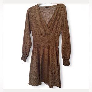 SHEIN Brown Polka Dot Long Sleeve Dress